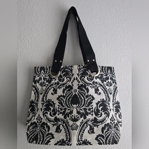 Earth Axxessories Large Jute Tote - Damask Print - 20" x 15" - Show Sample
